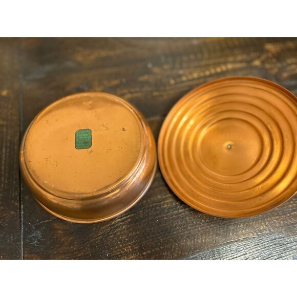 Made in USA Vintage Copper Covered Dish Round by Quincy Craftsmen  Marked 7" - Picture 5 of 12